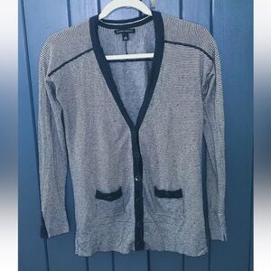 Banana Republic Navy Blue White Striped Cardigan Sweater Small Academia Preppy